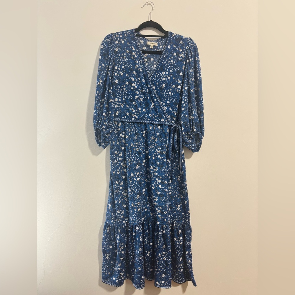 Max Studio Half Sleeve Faux Wrap Floral Midi Dress V Neck Size Medium